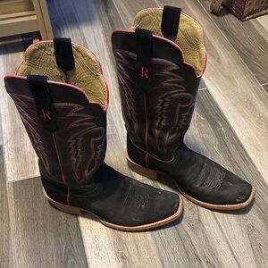 R WATSON MEN'S BLACK ROUGH OUT
PUNCHY SQUARE TOE COWBOY BOOTS - 10EE